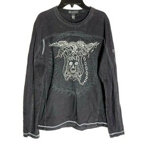 I.N.C. Men's Long Sleeve Biker Shirt Black Graphic Embroidered Size Small
